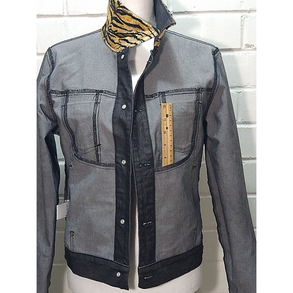 GUESS Black Denim Jacket Animal Print Trim Collared Womens Size M  CLEARANCE! - Picture 9 of 11